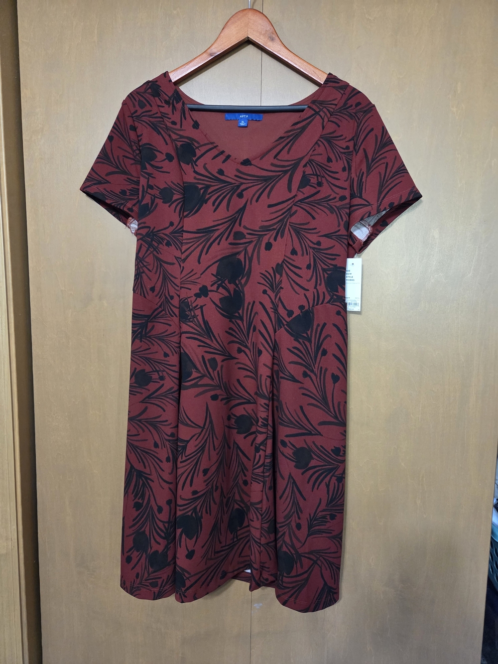 Apt. 9 Red And Black Floral-Print Short Sleeve Fit And Flare Dress